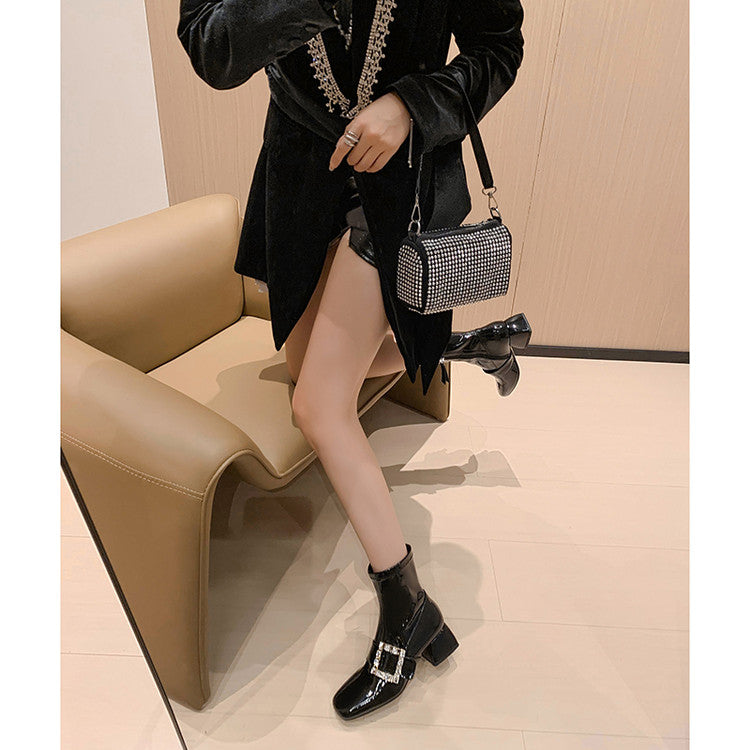 Karin Luna Elegant Style Ultra Slimming Rhinestone Chunky Heel British Style Riding Boots Long Boots