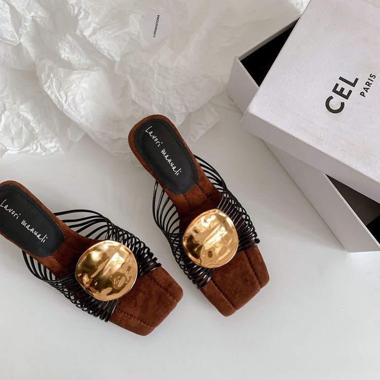 Karin Luna Bestseller Popular New Image  Comes with data plan included Resort Style Irregular Heel Thin Strap Slippers