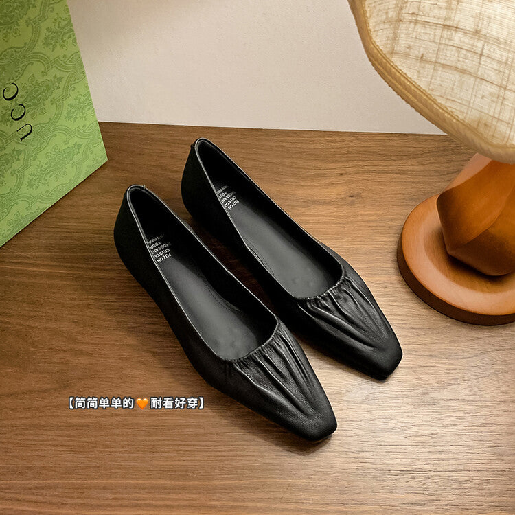 Karin Luna fell in love at first sight~ Spot Goods  Spot Goods Vintage Wrinkled Hollow Soft Sheepskin Elegant Versatile Single Shoes