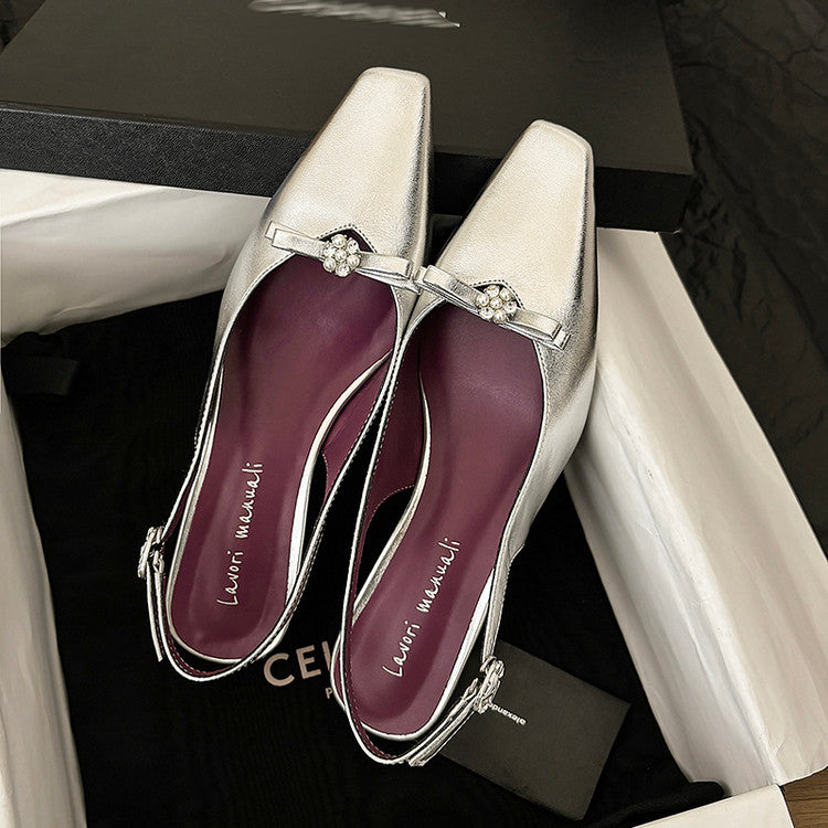 Karin Luna In Stock In Stock Sweet Bowknot Small Square Toe Chunky Heel Closed-toe Elegant Retro Sandals