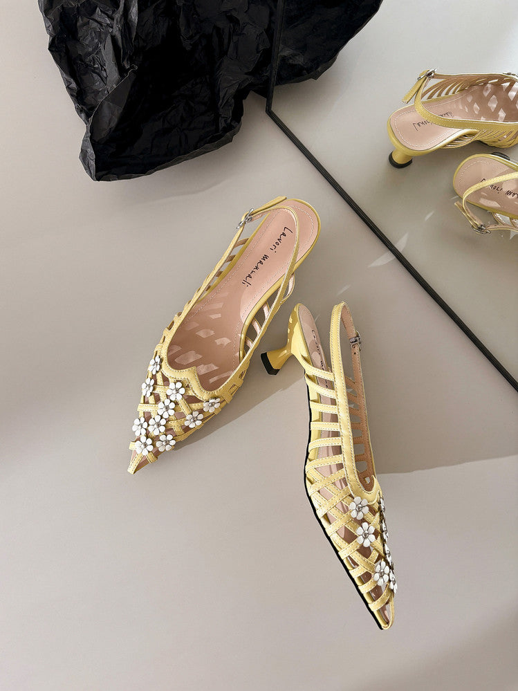 Karin Luna In Stock Spot Goods  Purely Handmade Flowers High-end Hollow Out Sandals