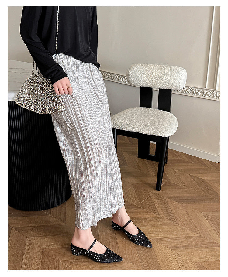Karin Luna In Stock Spot Goods  Breathable Mesh Fabric Embellished Hand Drill Pointed Toe Slippers