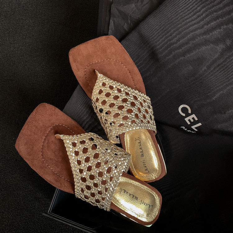 Karin Luna Hot-Selling Braided Style  In stock Toe-strap Woven Sofa Insole Slippers