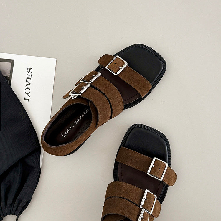 Karin Luna In Stock Spot Goods   Casual Belt Buckle Thick-soled Versatile Sandals