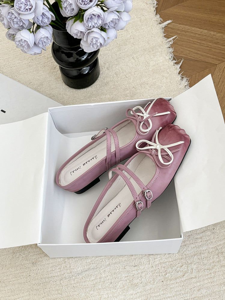 Karin Luna In Stock In Stock   Summer New Sweet Bowknot Color Block Square Toe Height-Increasing Slippers