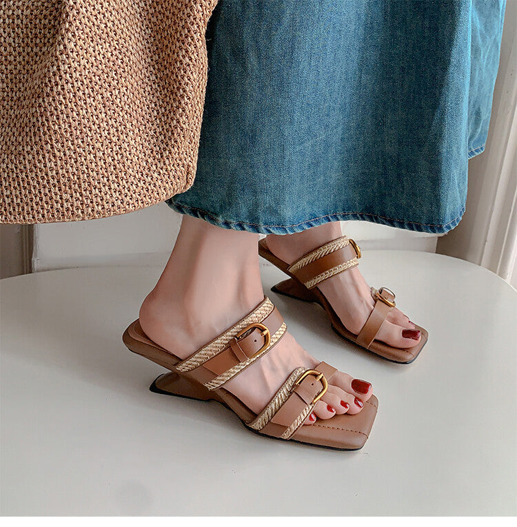 Karin Luna Hot-Selling In Stock  Retro Wedge Belt Square Toe Irregular Heel