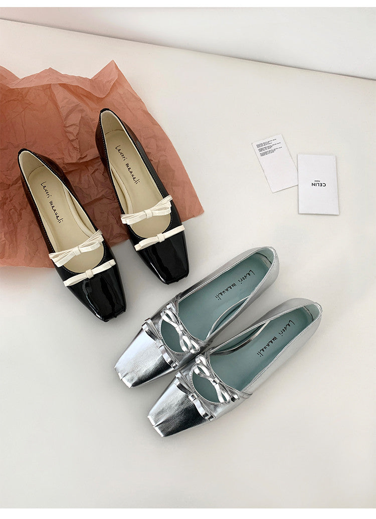 Karin Luna In Stock Spot Goods  Hot-Selling Element Bowknot Square-Toe Color-Block Height-Increasing Flats