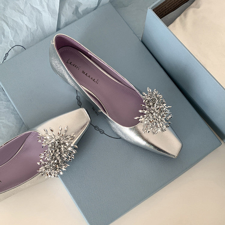 Karin Luna In Stock Spot Goods Exquisite Fireworks Buckle Small Square Toe Chunky Heel Commuter Shoes