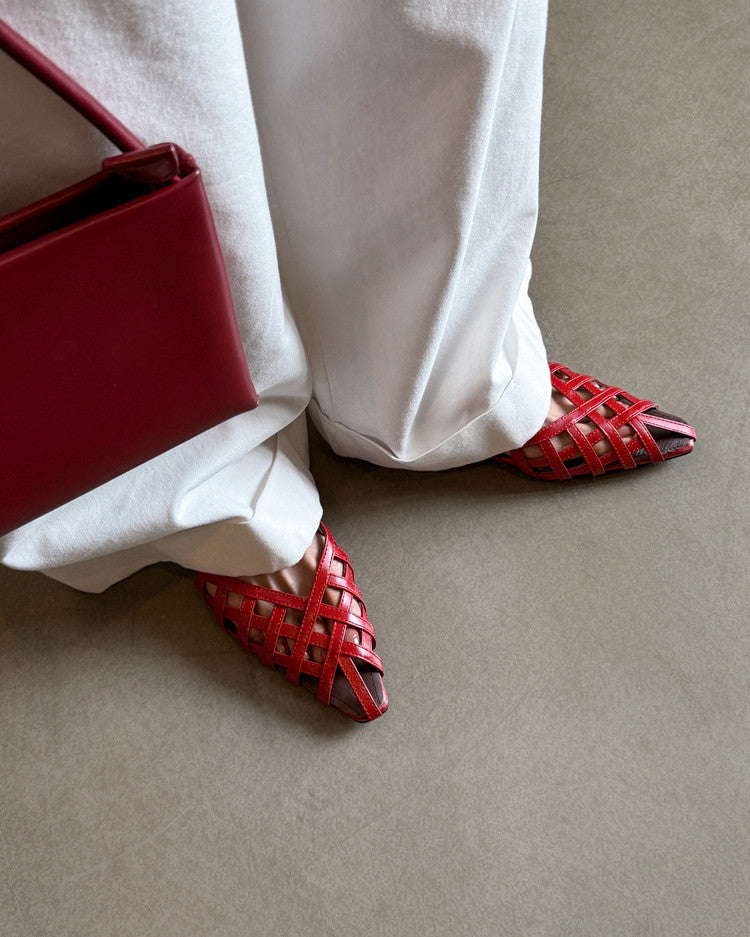 Karin Luna Braided Style ~Cross-woven Pointed Toe Closed-toe Sandals