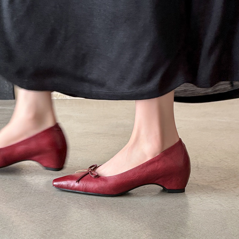Karin Luna Full Layer Inside and Out~Basic Versatile Small Square Toe Butterfly Knot Irregular Heel Single Shoes