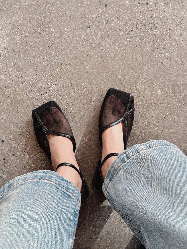 Karin Luna In Stock In Stock  Internet Celebrity Style Square Toe Mesh Chunky Heel Sandals