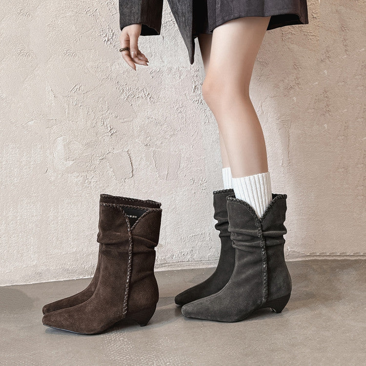 Karin Luna Small Square Toe Retro Ruched Pile Short Boots