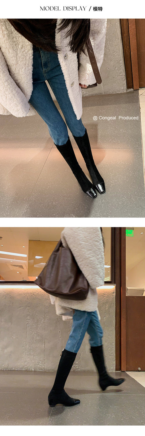 Karin Luna In Stock Spot Goods  Patchwork Long Boots Elegant Versatile