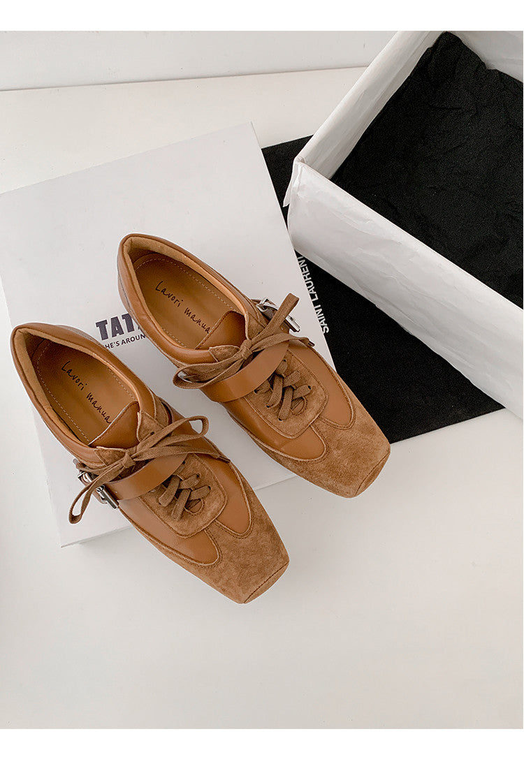 Karin Luna In Stock Spot Goods  Designed retro square-toe ballet shoes with laces