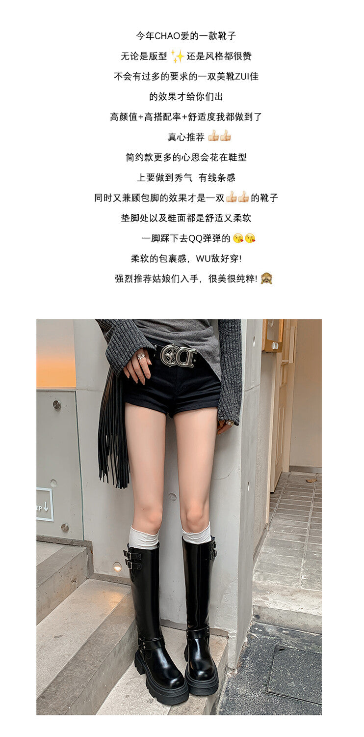 Karin Luna Full Cowhide  miumiu Popular Round Toe Thick Sole Beautiful and height-increasing