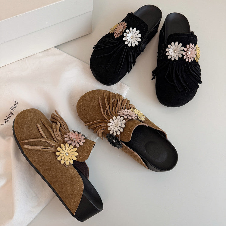 Karin Luna   Tassel Three-Dimensional Flower Thick-Soled Closed-Toe Slippers