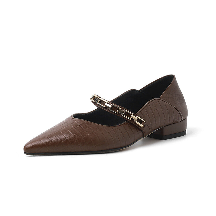 Karin Luna has prepared stock  Metal Fasteners Commuting Style Pointed Toe Chunky Heel Stone Pattern Large Single Shoes