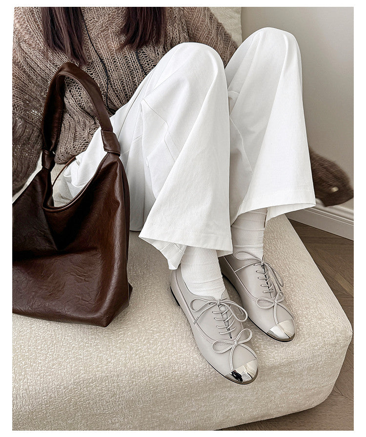 Karin Luna In Stock Spot Goods  Casual Lace-Up Metal Toe Bow Deep Mouth Single Shoes