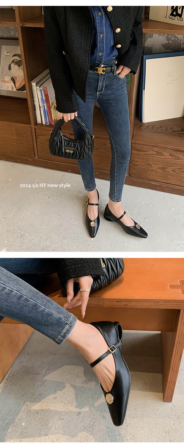 Karin Luna Camellia Story~In stock  Full Leather Shallow Mouth Single Shoes