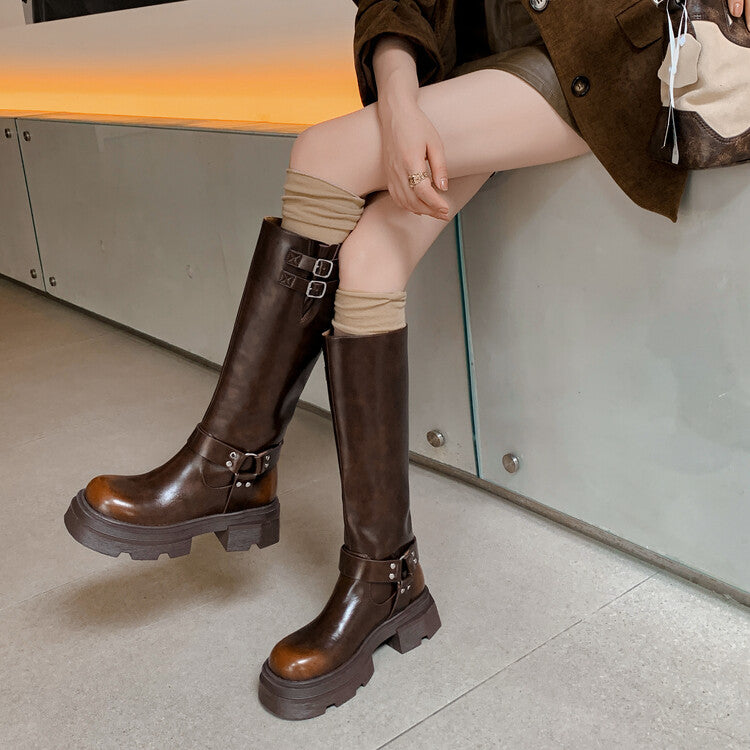 Karin Luna Full Cowhide  miumiu Popular Round Toe Thick Sole Beautiful and height-increasing