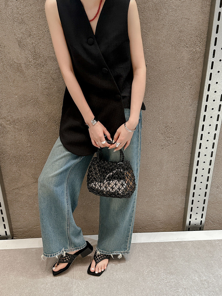 Karin Luna Hot-Selling Braided Style  In stock Toe-strap Woven Sofa Insole Slippers
