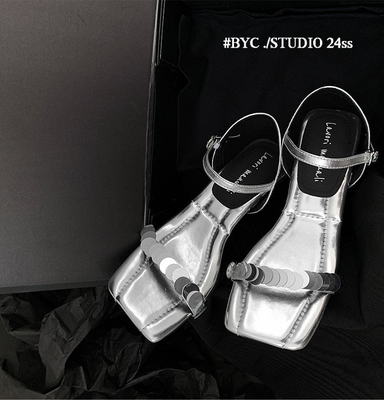 Karin Luna In Stock Spot Goods   Sequin One-Strap Irregular Heel Sofa Insole Sandals