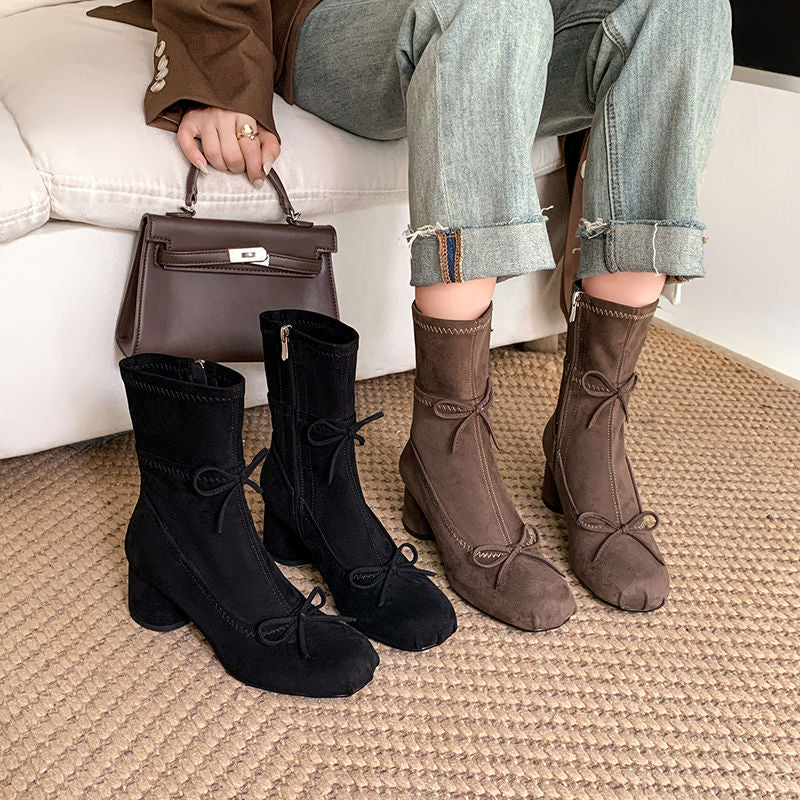 Karin Luna In Stock Spot Goods Hot-Selling Sweet Standard Bow Round-Toe Slim Short Boots