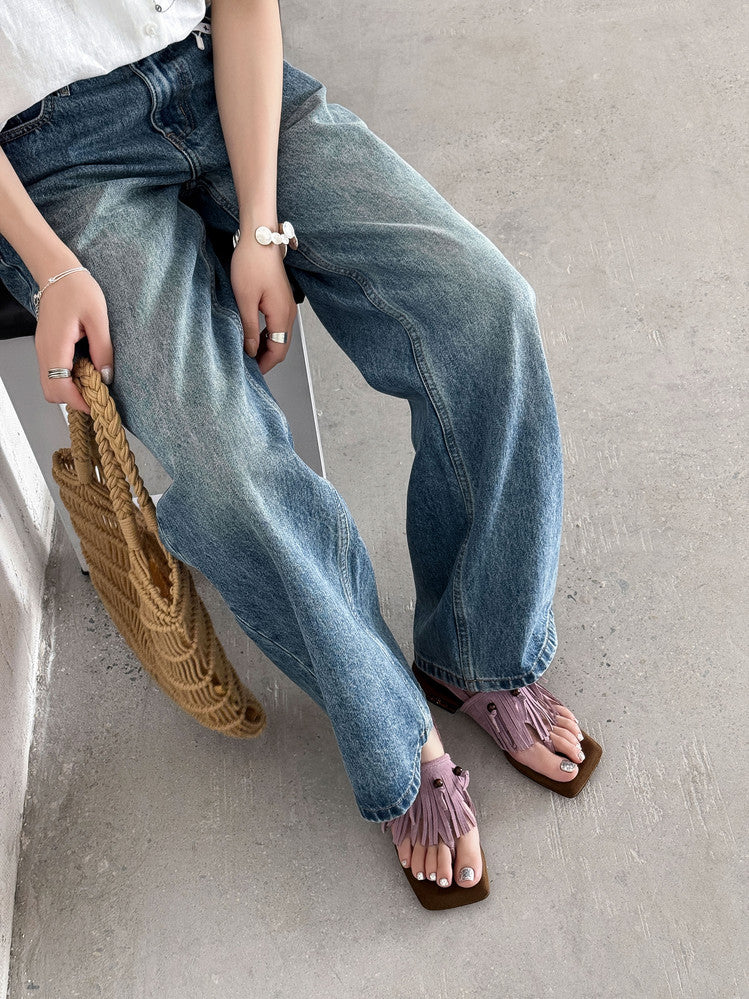 Karin Luna  Tassel Series~Spot Goods  In-stock Clip-toe Square Toe Sandals