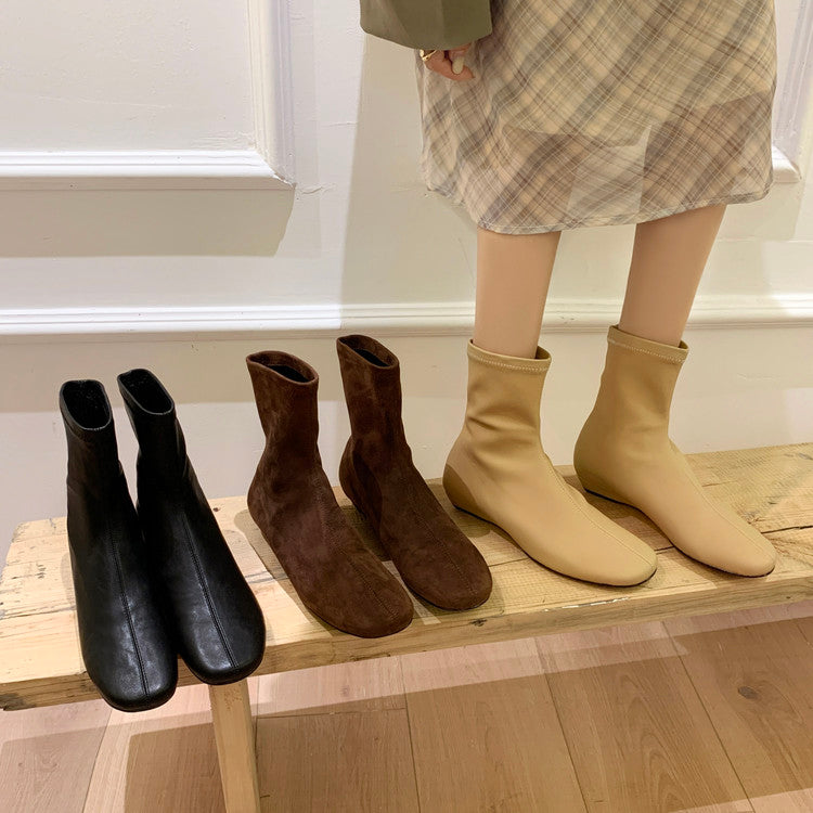 Karin Luna In Stock Spot Goods Round Toe Basic Stretch Slim Short Boots