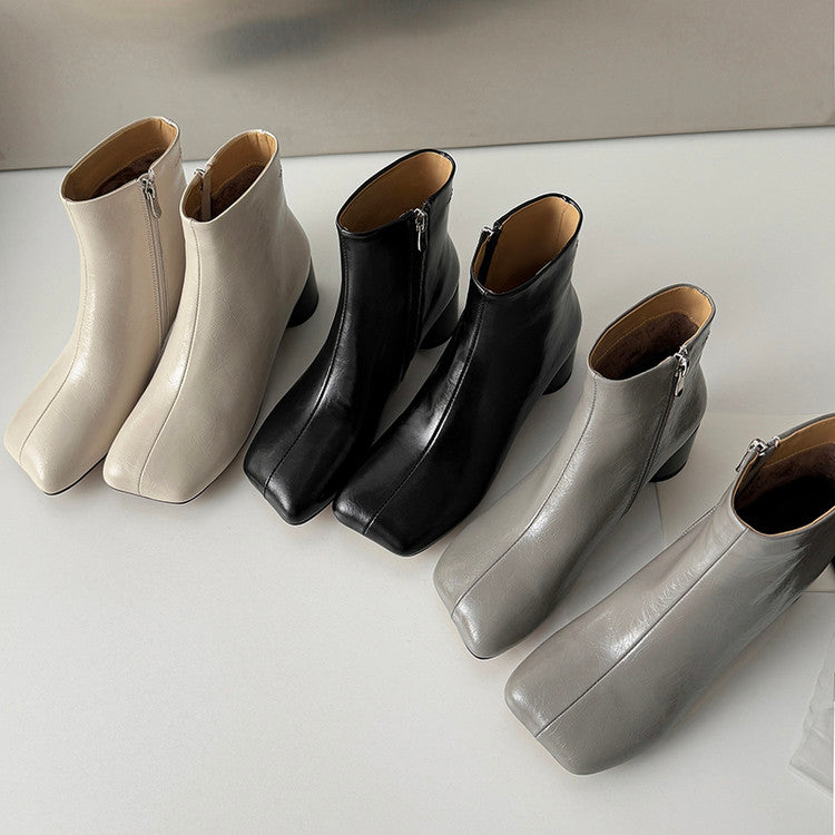 Karin Luna French Style Square Toe Chunky Heel Ankle Boots