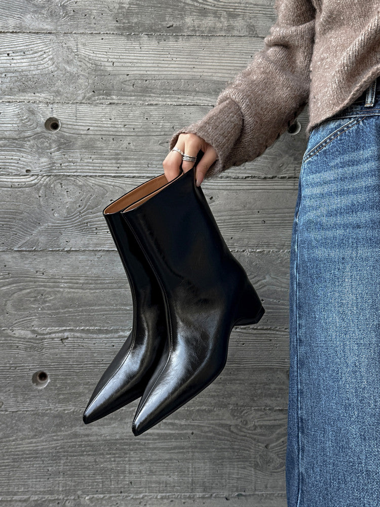 Karin Luna Elegant Pointed Toe Hidden Wedge Short Boots
