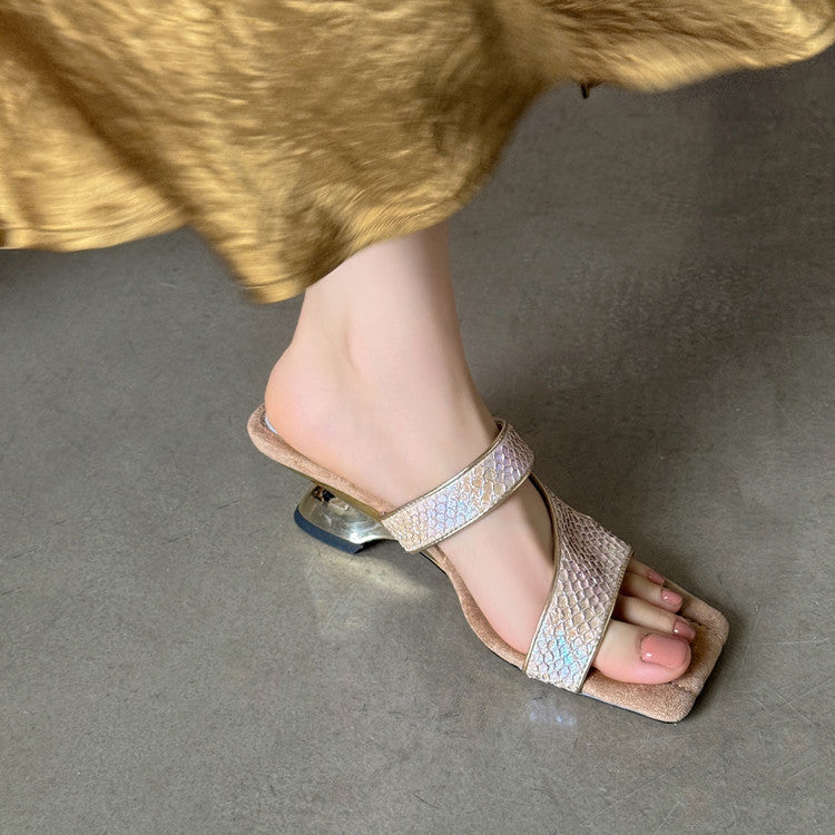 Karin Luna Fish Skin Series~Minimalist Square Toe Popular Irregular Heel Slippers