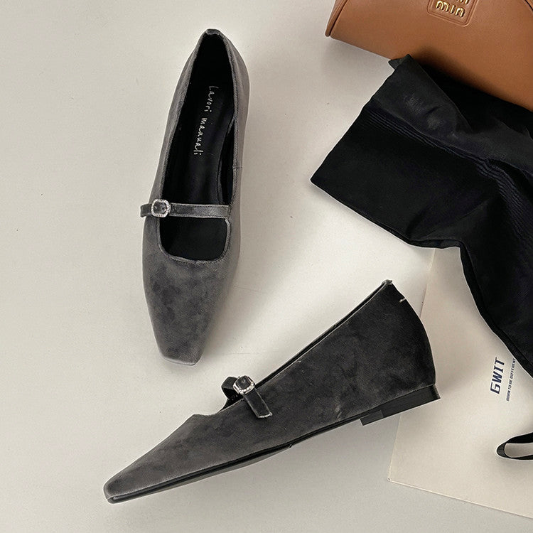 Karin Luna In Stock Spot Goods  Elegant Square-Toe One-Strap Height-Increasing Flats