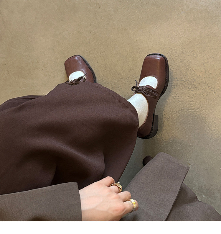 Karin Luna In Stock Spot Goods   Full leather inside and out Vegetable Tanned Hand-Grabbed Sheepskin Square-Toed Chunky Heel Single Shoes