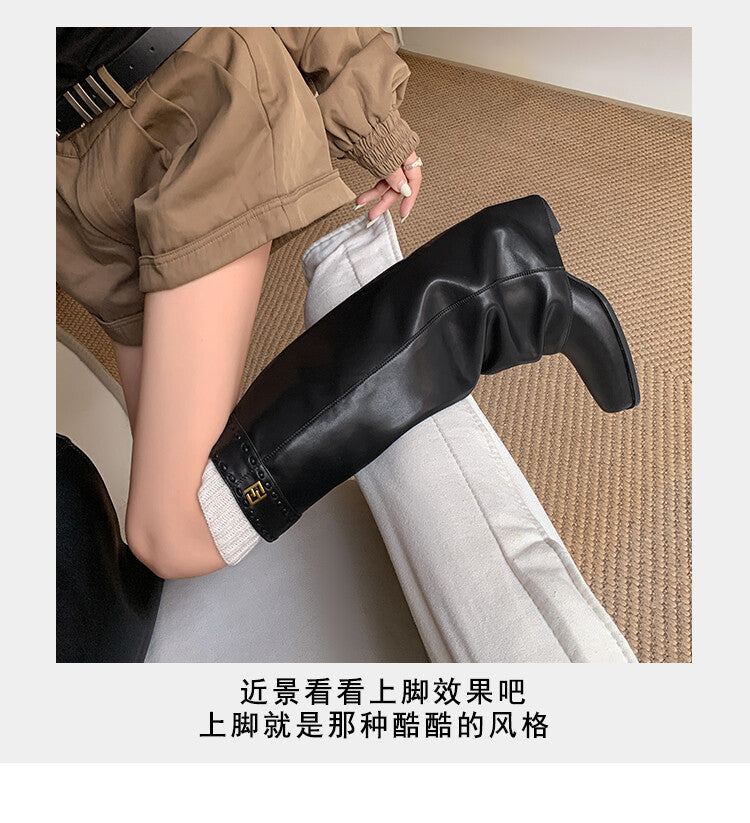 Karin Luna cool girl Stylish and Sweet Square-Toe Booties