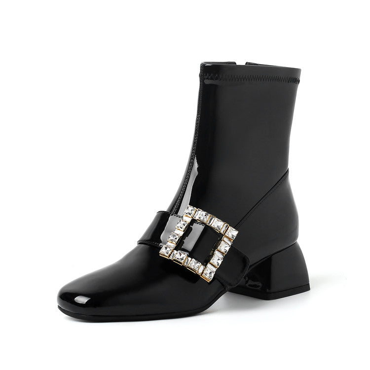 Karin Luna Elegant Style Ultra Slimming Rhinestone Chunky Heel British Style Riding Boots Long Boots