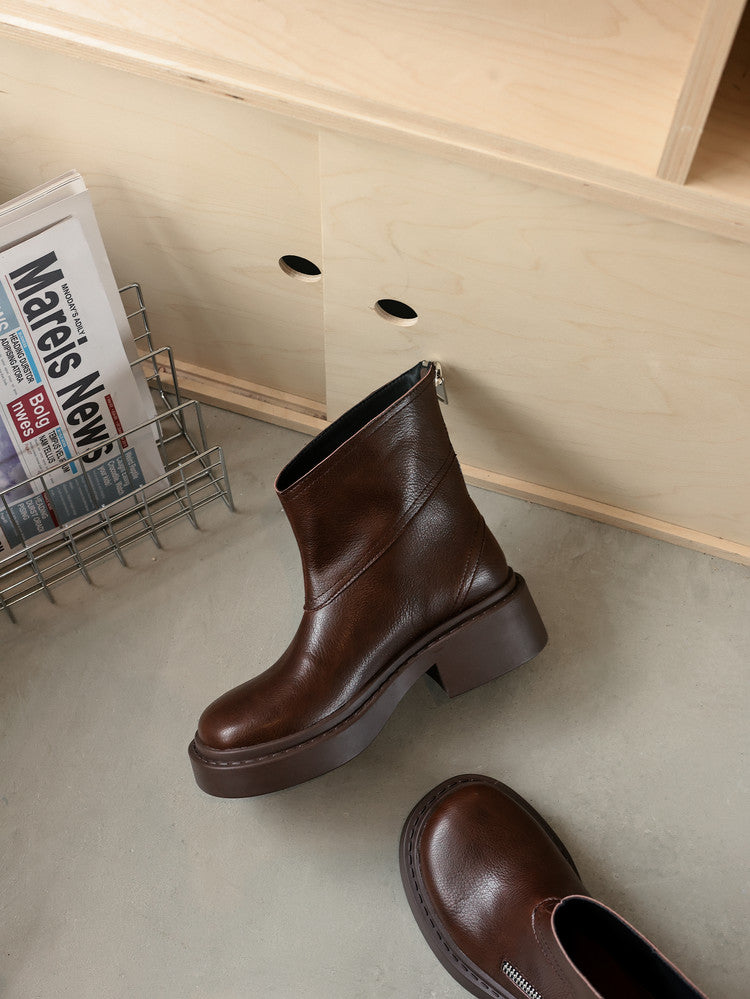 Karin Luna Niche Diagonal Zipper Basic Thick Sole Short Boots