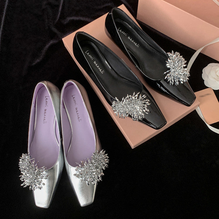 Karin Luna In Stock Spot Goods Exquisite Fireworks Buckle Small Square Toe Chunky Heel Commuter Shoes