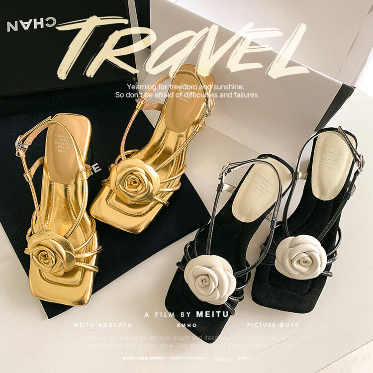 Karin Luna Exquisite Camellia ~French Retro Open-Toe Sandals