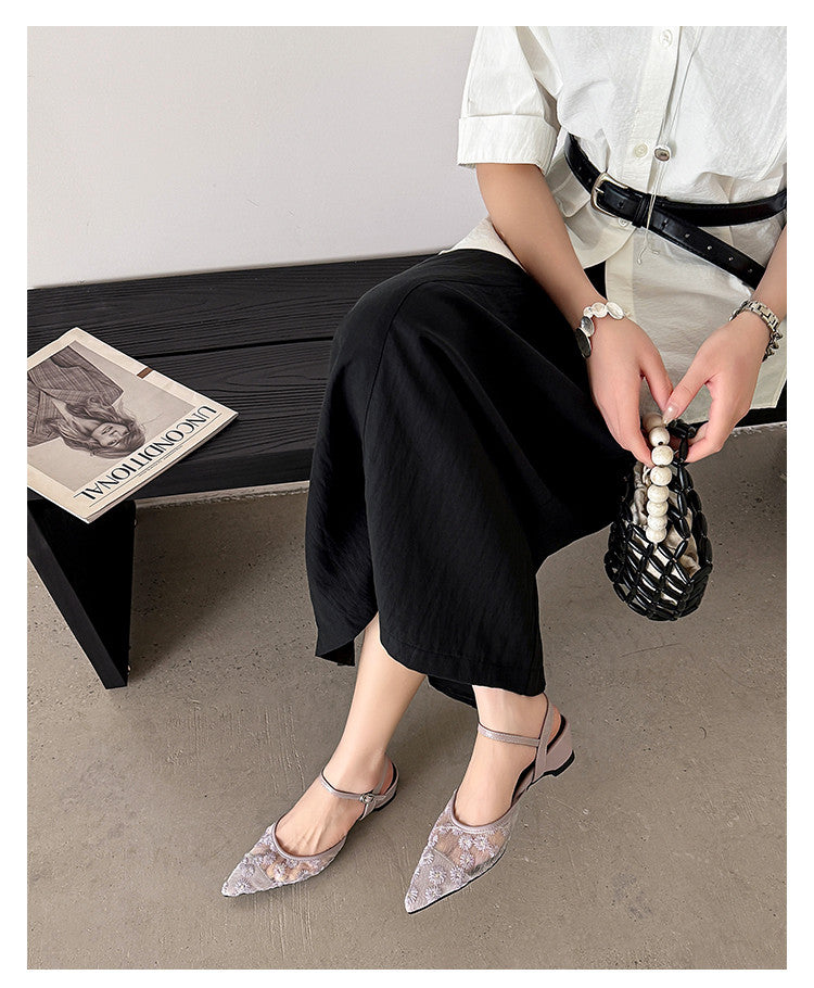 Karin Luna In Stock Spot Goods Embroidered Daisy Sheepskin Mesh Elegant Closed-Toe Slippers