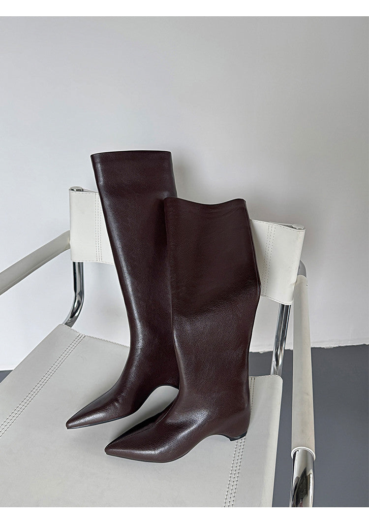 Karin Luna Hot-Selling Internal Height Increase Pointed Toe Straight-Leg Hot-Selling Long Boots