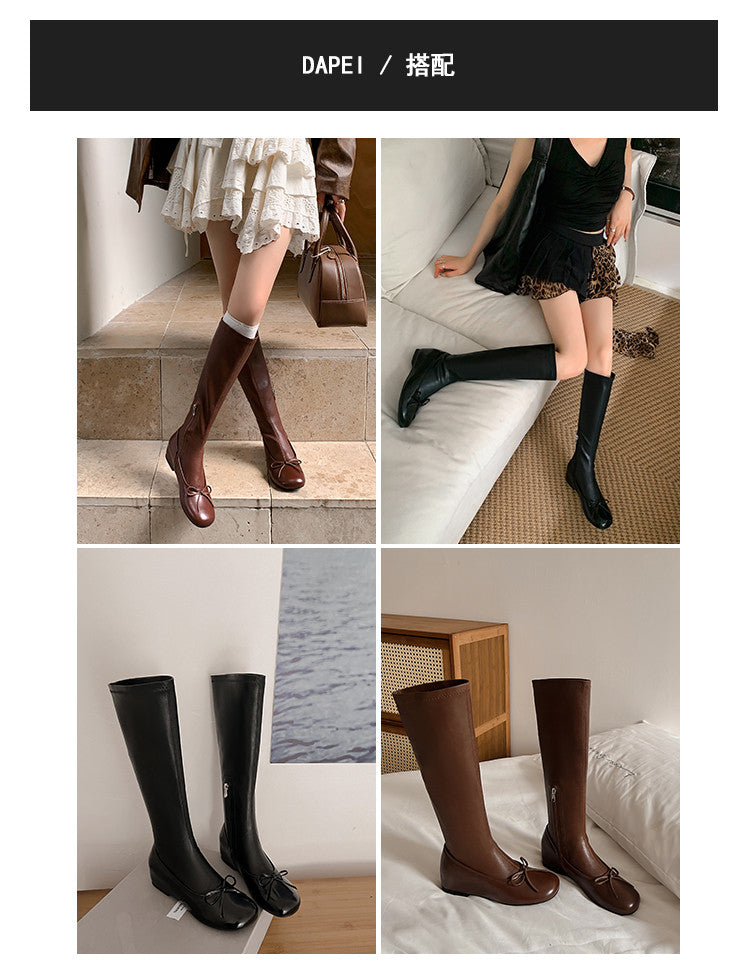 Karin Luna In Stock Spot Goods  Butterfly Knot Round Toe Hidden Heel Boots