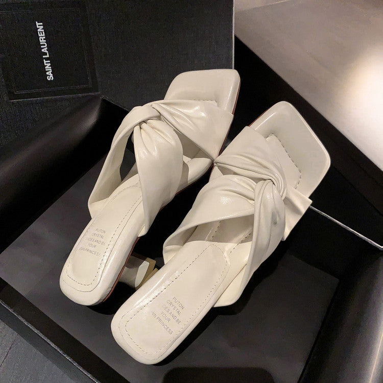 Karin Luna In Stock Spot Goods   Absolutely amazing4Color Cross Strap Thick Heel Square Toe Soft Slippers