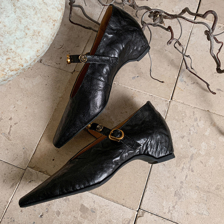 Karin Luna In Stock Spot Goods    Retro Classic Metal Camellia Irregular Heel Single Shoes