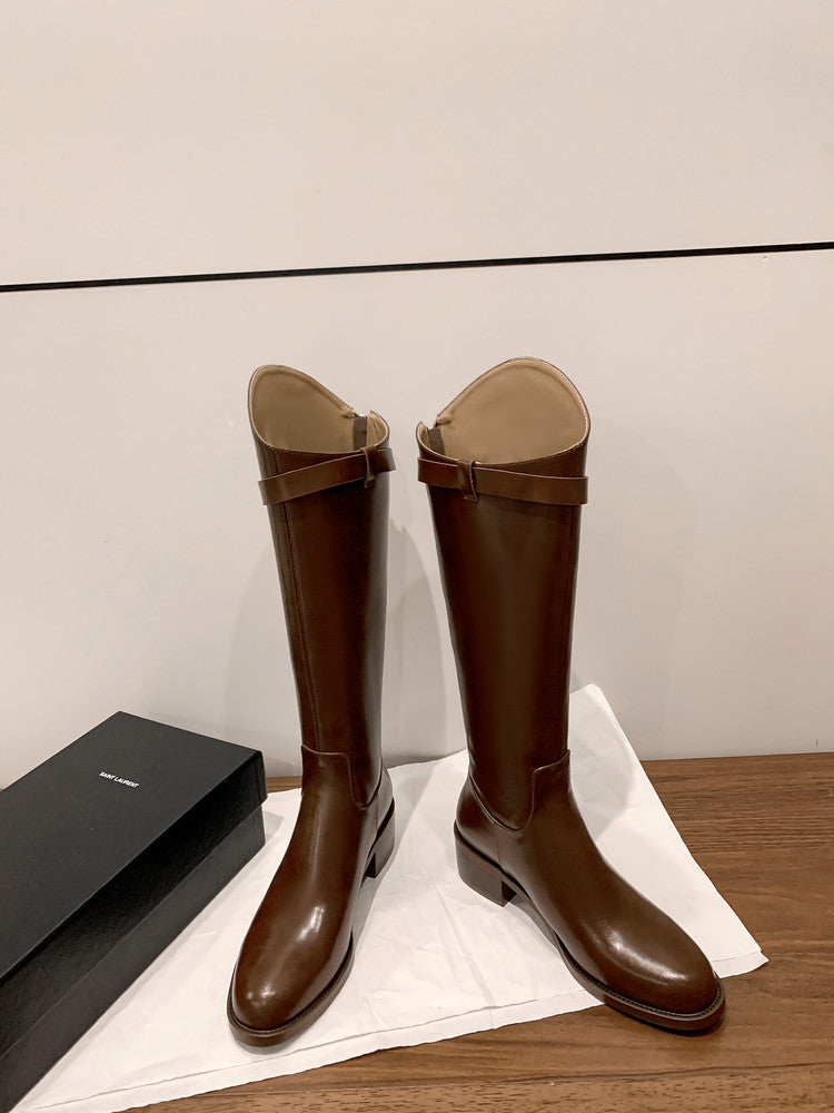 Karin Luna In Stock Classic Style Now Round Toe Flat Bottom Casual Slimming Knight Boots