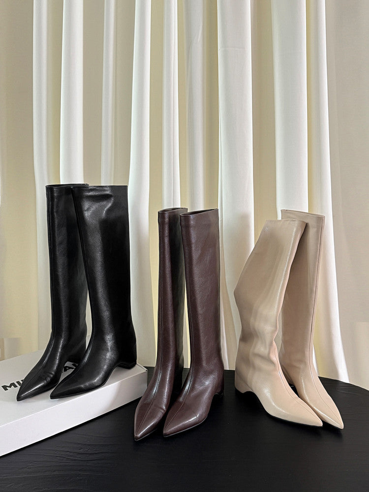 Karin Luna Hot-Selling Internal Height Increase Pointed Toe Straight-Leg Hot-Selling Long Boots