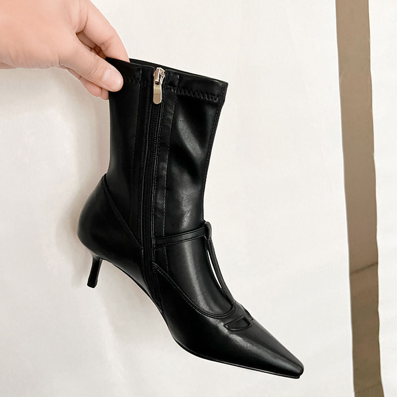 Karin Luna In Stock Spot Goods Elegant Stiletto Pointed Toe Side Zipper Short Boots
