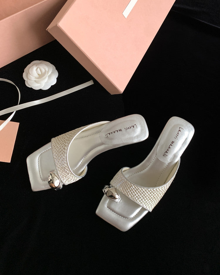 Karin Luna Fish Skin Series~Minimalist Square Toe Popular Irregular Heel Slippers
