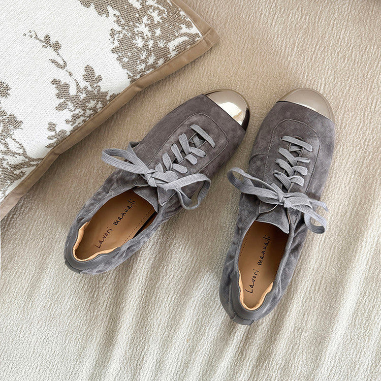 Karin Luna In Stock In Stock  High-end Metal Toe Lace-up Flats