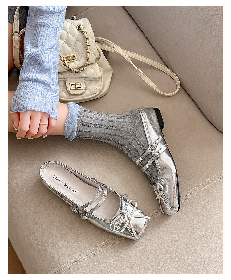 Karin Luna In Stock In Stock   Summer New Sweet Bowknot Color Block Square Toe Height-Increasing Slippers
